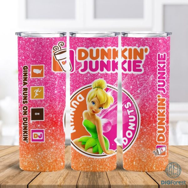 Disney Tinker Bell‎ Dunkin Junkie Png Tumbler Wrap | Dunkin Junkie 20Oz Skinny Tumbler Design | Tinker Bell Coffee Tumbler Sublimation Design
