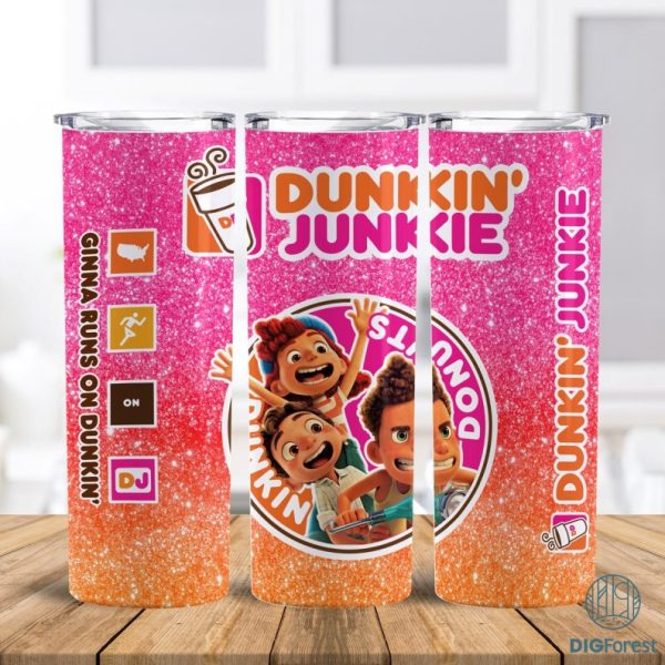 ‎Disney Luca Dunkin Junkie Png Tumbler Wrap | Dunkin Junkie 20Oz Skinny Tumbler Design | Dunkin Junkie Donut Tumbler Sublimation File