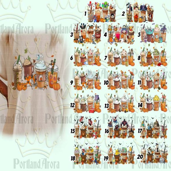 Fall Coffee Latte 20 Png Bundle, Halloween Coffee Bundle Png, Fall Autumn Printable, Movie Characters Coffee PNG,Movie Coffee Png