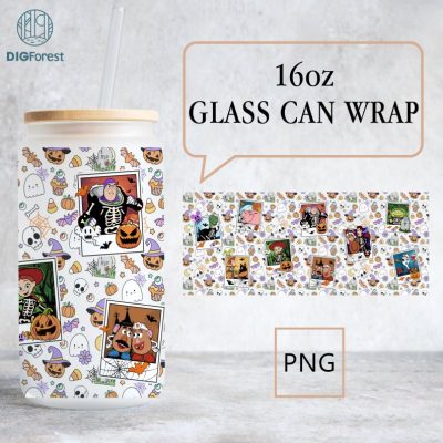 Disney Toy Story Halloween Team Glass Can, Toy Story Scary Characters, 16Oz Libbey Glass Can Wrap, Spooky Halloween Costume, Trick r Treat Wrap Png