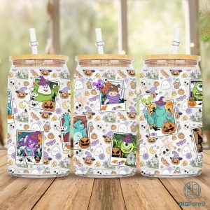 Disney Monster Inc Coffee Glass Wrap png, 16oz Libbey Glass Can Wrap, Trick Or Treat, Spooky Vibes, Tsum Tsum Monster Halloween Fall Coffee Wrap