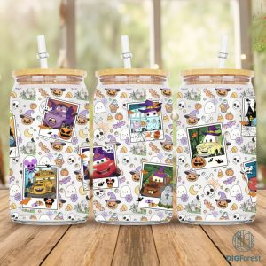 Disney Lightning Mcqueen Cars Halloween Team Glass Can, Cars 16Oz Libbey Glass Can Wrap, Spooky Halloween Costume, Trick R Treat Tumbler Wrap Png