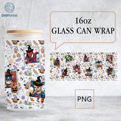 Superhero Halloween Glass Wrap 16Oz | Superhero Halloween Glass Can 16Oz | Cartoon Wrap | 16Oz Can Glass | Avengers Superheroes Png Wrap