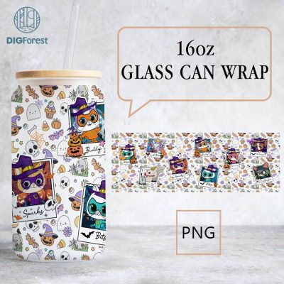 Super Kitties Halloween Glass Wrap | Superkitty Characters | Super Kitties Party Superkitties Png Glass Can 16Oz | Supper Kitties Halloween