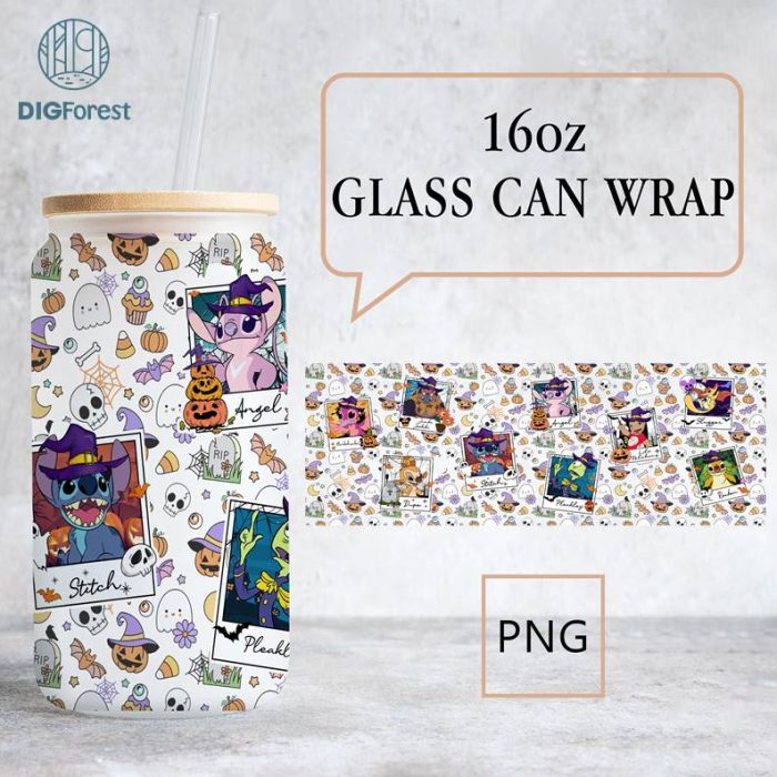 Disney Stitch 16oz Can Glass | Libbey Can Glass | Halloween Stitch Characters | Halloween Glass | Spooky Stitch Wrap | Halloween Png