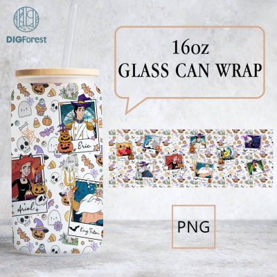 Disney Ariel Princess Halloween Boo 16oz Can Glass Wrap | Ariel Princess Libbey Can Glass | Can Glass Wrap | The Little Mermaid | Halloween Png