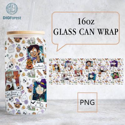 Disney The Owl House Halloween 16oz Can Glass Wrap | Halloween Boilng Isles The Owl House | Libbey Can Glass Halloween Png Magic and Demonics PNG