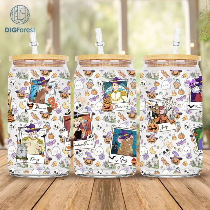 Disney Cinderella Princess 16oz Can Glass Wrap | Halloween Cinderella Characters Glass Wrap | Libbey Can Glass | Halloween Png | Trick or Treat png