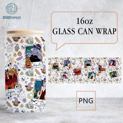 Disney Villains Halloween 16oz Can Glass Wrap | Bad Witches Club Can Glass | Libbey Can Glass | Bad Girls Can Glass Wrap | Halloween Png