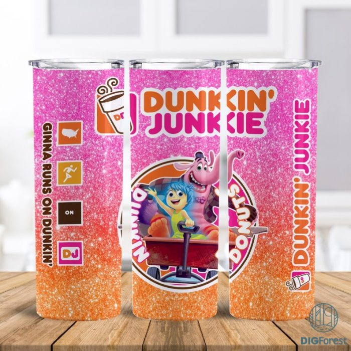 Disney Inside Out Dunkin Junkie Png Tumbler Wrap | Dunkin Junkie 20Oz Skinny Tumbler Design | Dunkin Junkie Donut Inside Out Coffee Tumbler Png