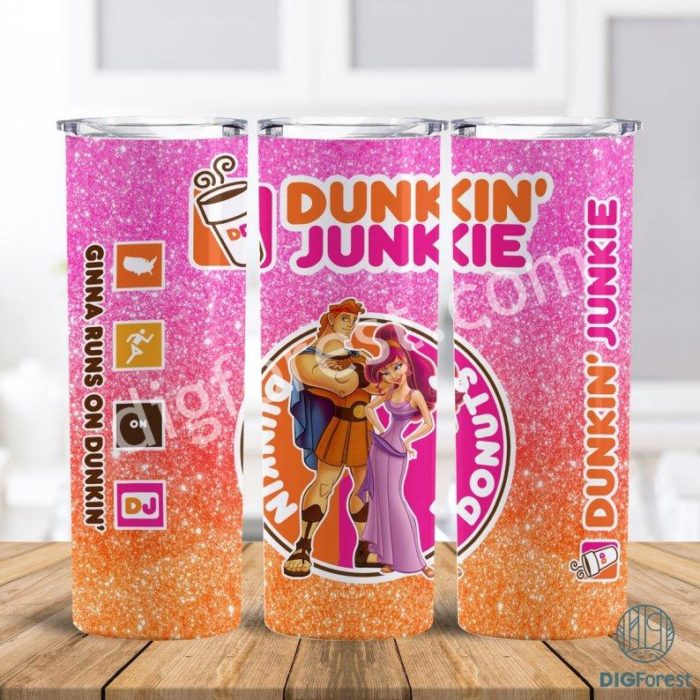 Disney Hercules Dunkin Junkie Png Tumbler Wrap | Dunkin Junkie 20Oz Skinny Tumbler Designs | Dunkin Junkie Donut Hercules Tumbler Sublimation Png