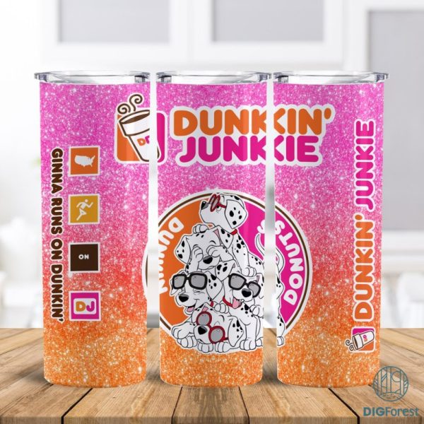 Dunkin Junkie Disney 101 Dalmatians Dogs Tumbler Wrap Png | Dunkin Junkie 20Oz Skinny Tumbler Design | Straight & Tapered Tumbler Sublimation Png