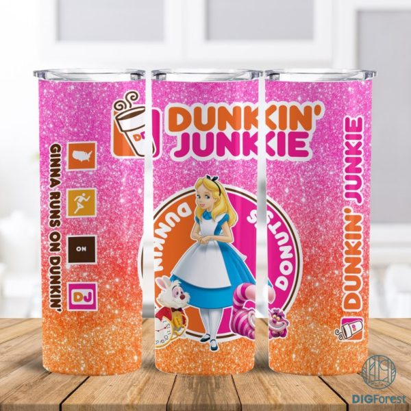 Disney Alice in Wonderland Dunkin Junkie Png Tumbler Wrap | Dunkin Junkie Alice 20Oz Skinny Tumbler Design | Dunkin Junkie Alice Mad Hatter Png