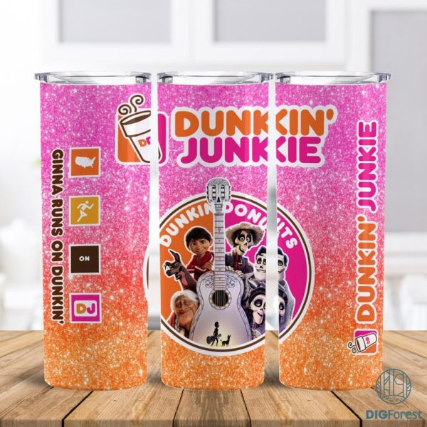 Disney Coco Dunkin Junkie Png Tumbler Wrap | Dunkin Junkie 20Oz Skinny Tumbler Design | Dunkin Junkie Donut Coco Miguel Tumbler Designs Png
