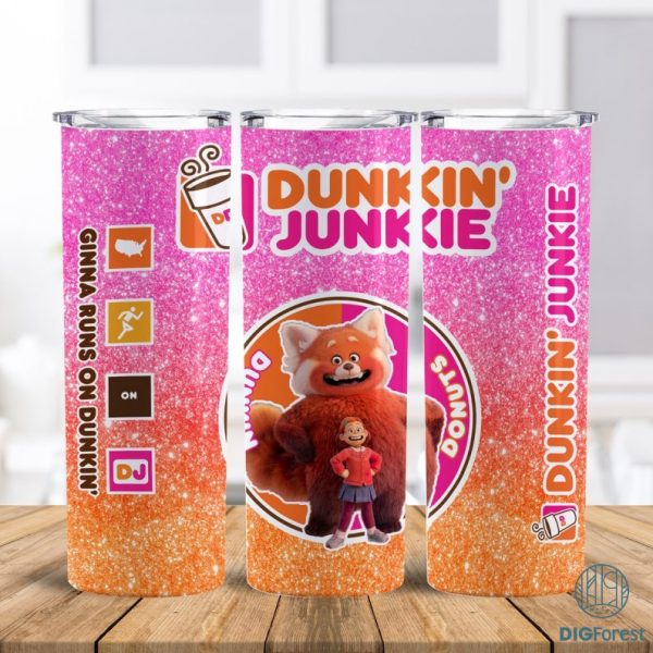 Disney Turning Red Dunkin Junkie Png Tumbler Wrap | Dunkin Junkie 20Oz Skinny Tumbler Design | Turning Red Panda Tumbler Sublimation Designs Png