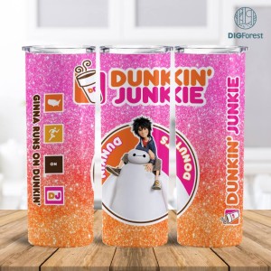 Big Hero 6 Baymax Dunkin Junkie Tumbler Wrap | Dunkin Junkie 20Oz Skinny Tumbler Png | Dunkie Junkie Coffee Tumbler Png | Sublimation Design