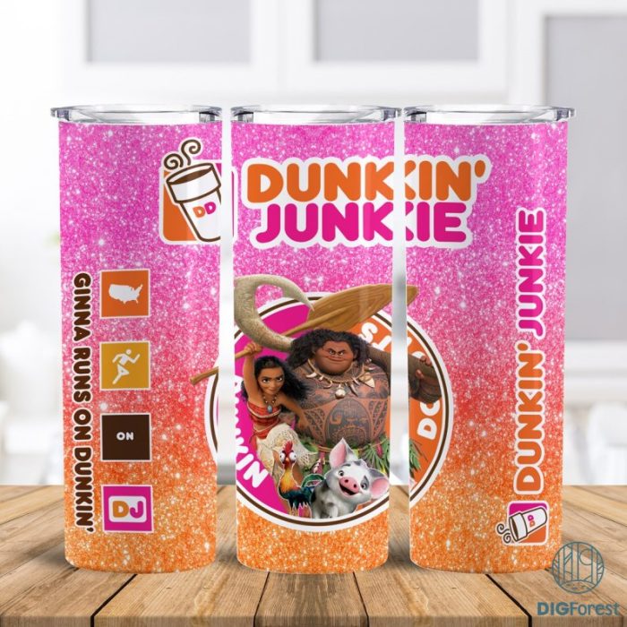 Disney Moana Dunkin Junkie Png Tumbler Wrap | Moana Dunkin Junkie 20Oz Skinny Tumbler Design | Moana Princess Coffee Tumbler Wrap Instant Download