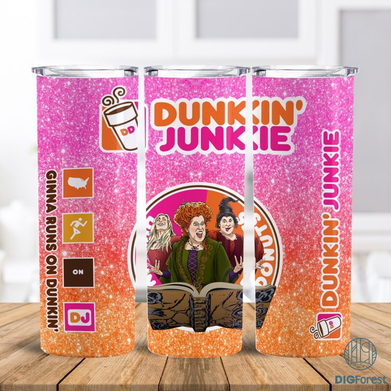 Hocus Pocus Dunkin Junkie Png Tumbler Wrap | Dunkin Junkie Halloween 20Oz Skinny Tumbler Design | Halloween Tumbler Sublimation Designs