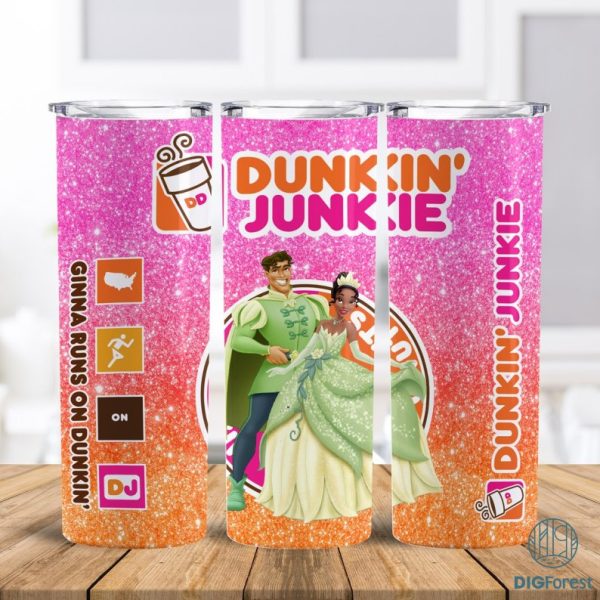 Disney Dunkin Junkie Tiana Princess and the Frog Tumbler Wrap | Dunkin Junkie 20Oz Skinny Tumbler Design | Princess Dunkie Junkie Donut Tumbler Png
