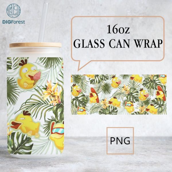 Psyduck 16Oz Glass Can Wrap Png | Psyduck Golduck 16 Oz Libbey Glass Can Wrap Png | Gift For Women | Family Trip Glass Wrap Can Glass Wrap