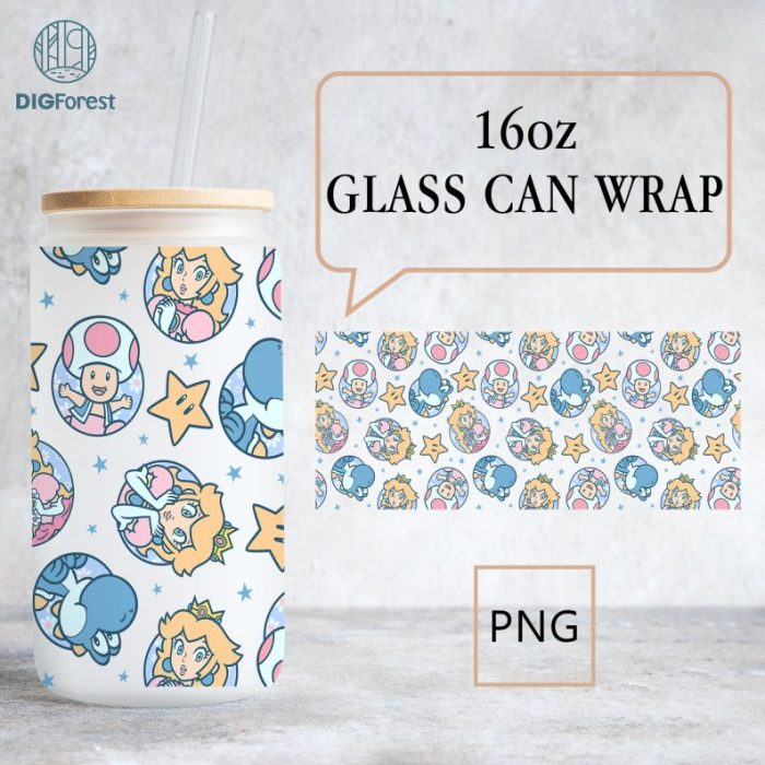 Princess Peach Png, Glass Can Full Wrap Png, Mario Princess Peach Png, Cartoon Tumbler Full Wrap, Princess Glass Can Wrap, Sublimation File