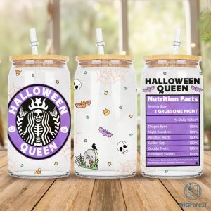 Halloween Queen 16 Oz Libbey Glass Can Sublimation Design | Halloween Witch Cup | Spooky Season Cup | Fall Witch | Halloween Queen Glass Cup