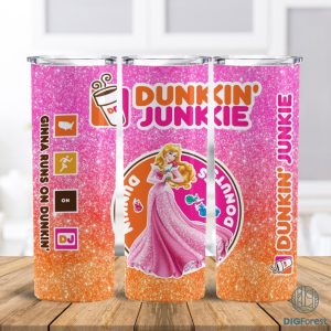 Disney Sleeping Beauty Princess Dunkin Junkie Png Tumbler Wrap | Dunkin Junkie Princess 20Oz Skinny Tumbler Design | Aurora Princess Sublimation