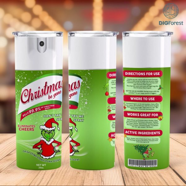 Christmas Be Gone - Funny 20 oz Skinny Tumbler Wrap Design Sublimation PNG Designs Straight Tumbler ONLY Instant Download