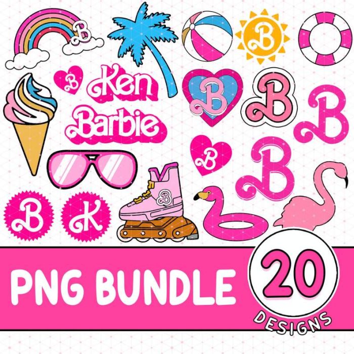 Barbie Icons Bundle, Pink Doll PNG, Barbie The Movie Png, Barbie Pink Png, Instant Download