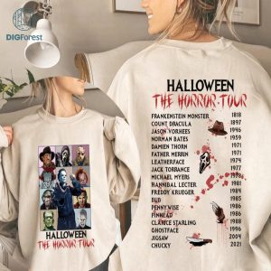 Two-sided Halloween Characters PNG, Vintage The Horror Tour Shirt, Halloween Horror Nights png, Scary Movie PNG, Sublimation Designs