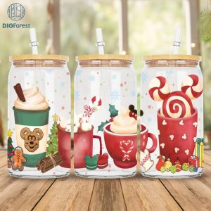 Disney Mickey And Friends Christmas Coffee Glass Can 16Oz | Winter Coffee Cup | Custom Coffee Cup | Christmas Iced Coffee Cup 16Oz Libbey Glass Can