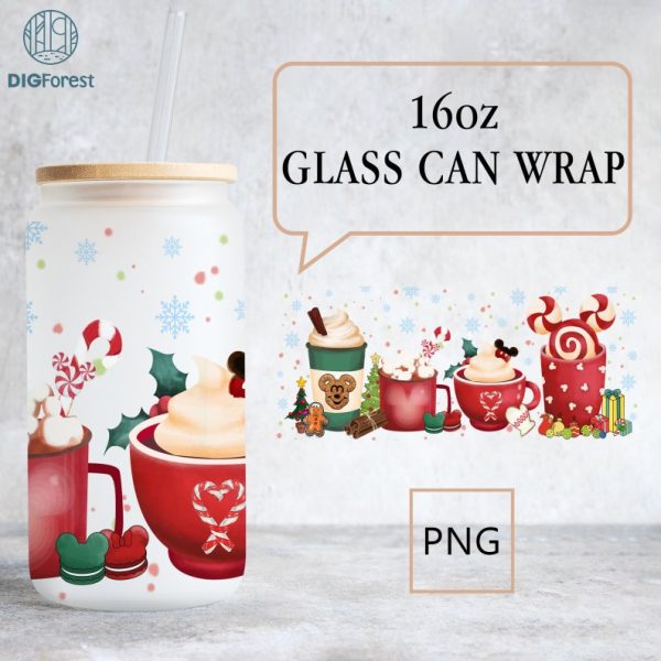 Disney Mickey And Friends Christmas Coffee Glass Can 16Oz | Winter Coffee Cup | Custom Coffee Cup | Christmas Iced Coffee Cup 16Oz Libbey Glass Can