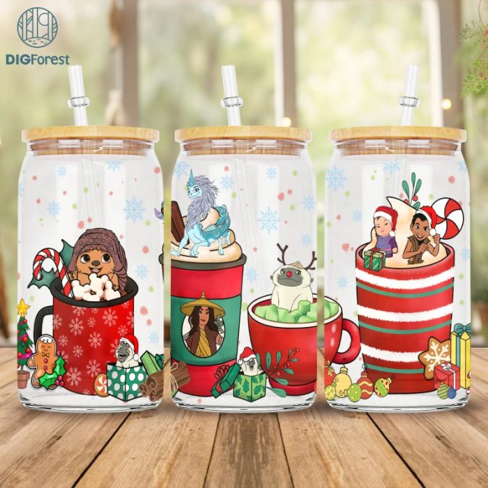 Disney Raya Christmas Coffee Drink Glass Can 16oz | Winter Coffee Cup | Iced Coffee Christmas Can | Custom Coffee Glass Can | Christmas Coffee