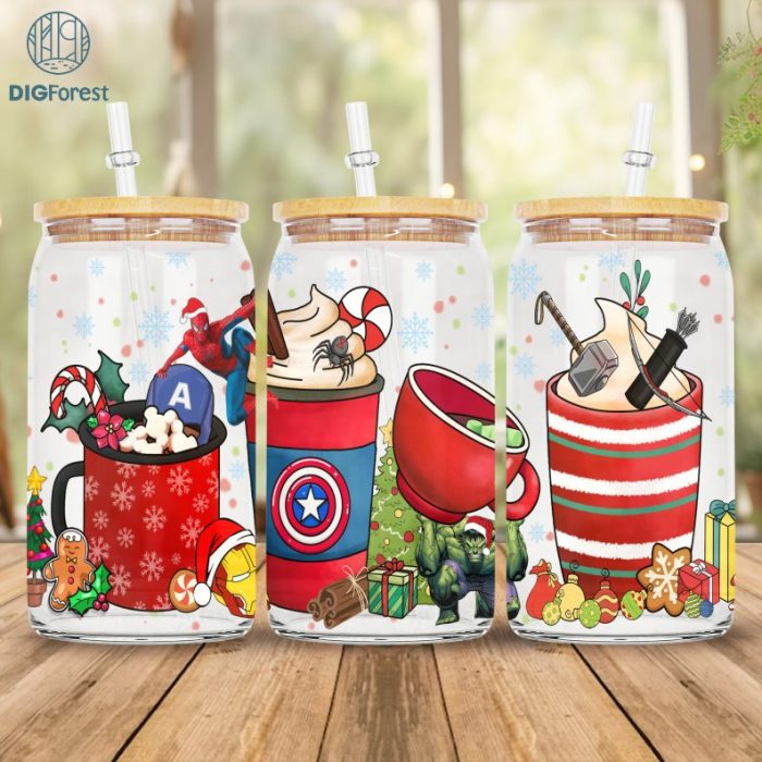 Avenger Christmas Coffee Drink Glass Can 16oz | Winter Coffee Cup | Iced Coffee Christmas Can | Custom Coffee Glass Can | Christmas Coffee