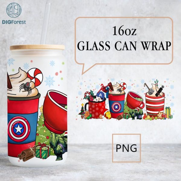 Avenger Christmas Coffee Drink Glass Can 16oz | Winter Coffee Cup | Iced Coffee Christmas Can | Custom Coffee Glass Can | Christmas Coffee
