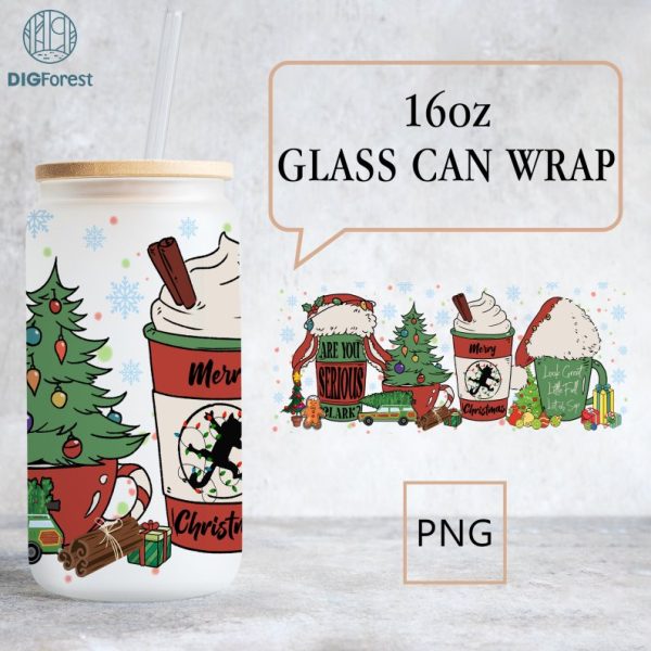 Christmas Movies Coffee Glass Can 16oz, Winter Coffee Cup, Iced Coffee Christmas Can, Custom Coffee Glass Can, Christmas Coffee