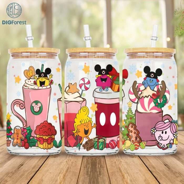 Disney Little Miss Christmas Coffee Cup Mouse Ear Little Miss 16 oz Libbey Glass Can Wrap, Teacher 16oz Coffee Cup Design, Xmas Sublimation Design