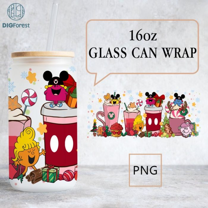 Disney Little Miss Christmas Coffee Cup Mouse Ear Little Miss 16 oz Libbey Glass Can Wrap, Teacher 16oz Coffee Cup Design, Xmas Sublimation Design