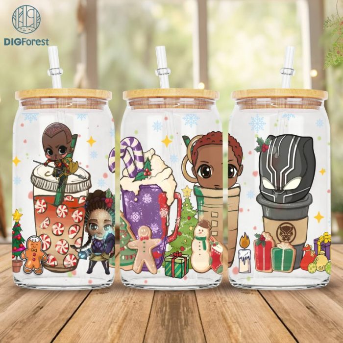 Avengers Christmas Coffee Cup Avengers 16 oz Libbey Glass Can Wrap, Avengers 16 oz Glass Can Sublimation, Christmas Xmas Coffee Latte Png