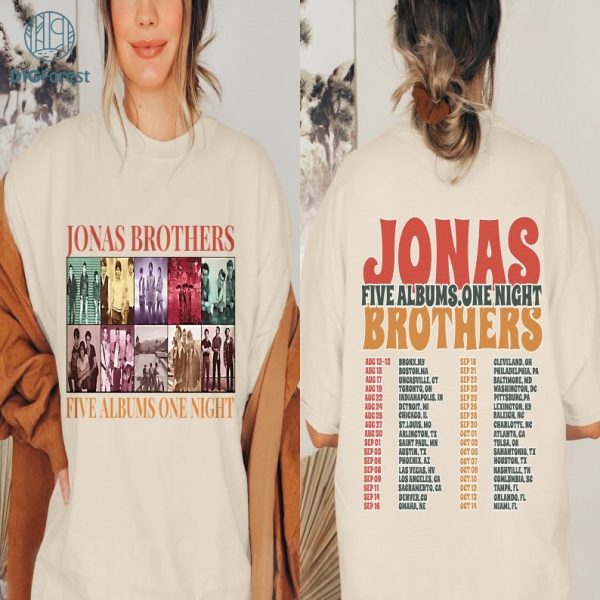 Jonas Brother Five Albums One Night Png | Retro Jonas Brothers 2023 Tour Shirt | Nick Joe Kevin Png | Jonas Brothers Band Png | Jonas Brothers
