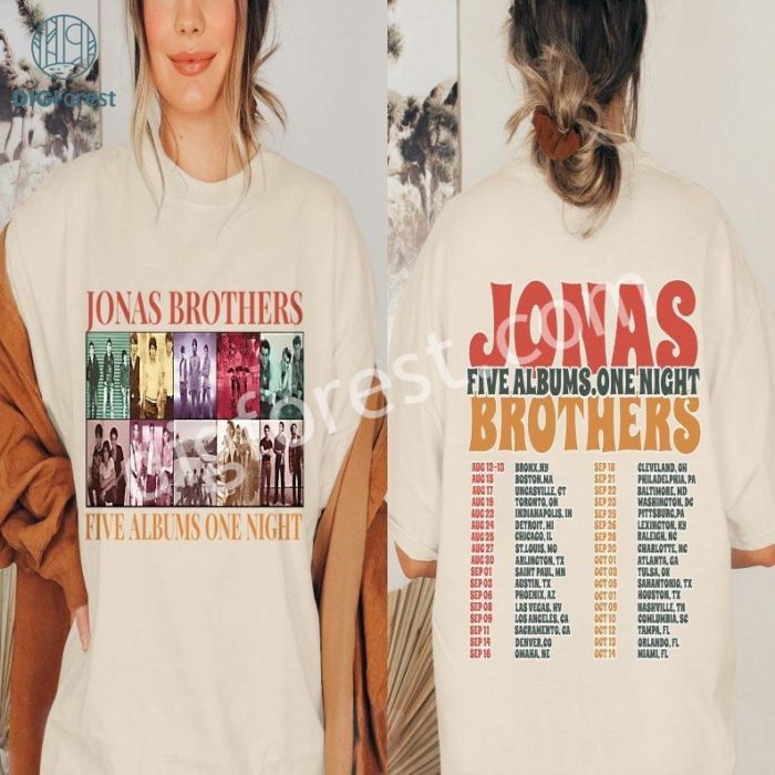 Jonas Brother Five Albums One Night Png | Retro Jonas Brothers 2023 Tour Shirt | Nick Joe Kevin Png | Jonas Brothers Band Png | Jonas Brothers