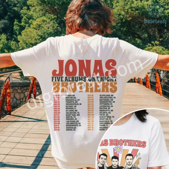 Jonas Brothers Tour 2023 Shirt | Jonas Brothers PNG Sublimation | Nick Joe Kevin Jonas Png | Joe Jonas PNG | Jonas Five Albums One Night Tour