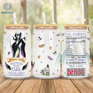 Disney Villains Maleficent 16oz Glass Can Wrap, Villains 16 oz Libbey Glass Can Wrap, Maleficent Sublimation Png, Maleficent Coffee Cup Design Png