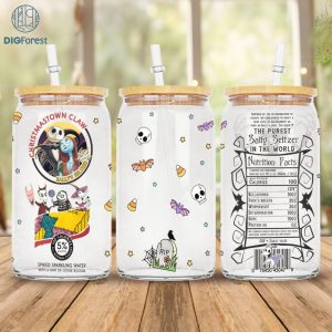 Nightmare Before Christmas 16oz Libbey Glass Can Wrap, Nightmare Before Christmas 16 oz Glass Can, Jack Skellington Sally Sublimation Png