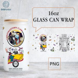 Nightmare Before Christmas 16oz Libbey Glass Can Wrap, Nightmare Before Christmas 16 oz Glass Can, Jack Skellington Sally Sublimation Png