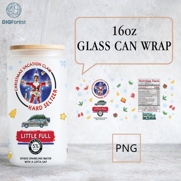 National Lampoons Christmas 16 oz Libbey Glass Can Wrap, Clark Griswold Christmas 16 oz Glass Can Sublimation Png, Christmas Coffee Cup Png
