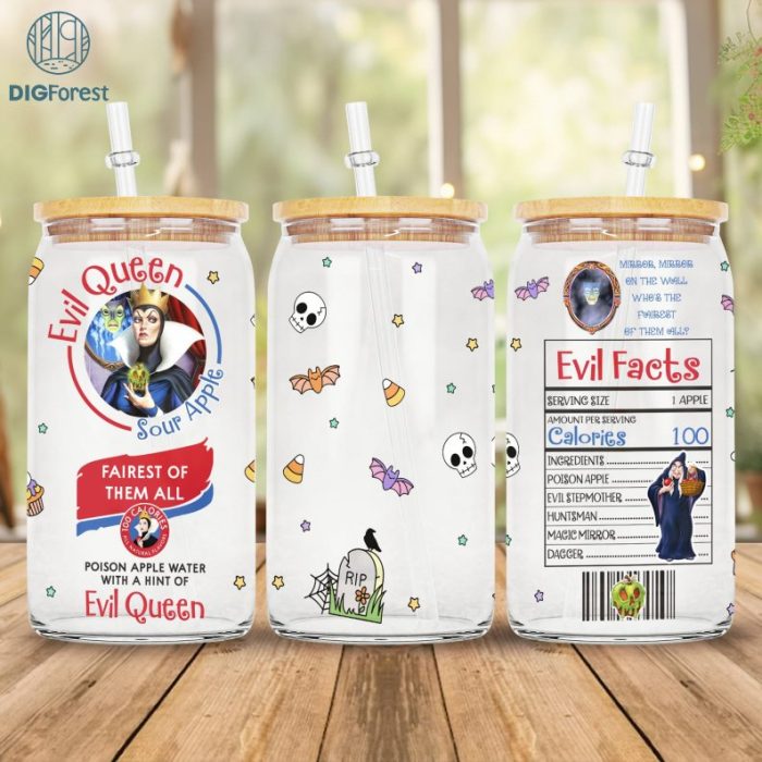 Disney Villains Evil Queen 16oz Glass Can Wrap Png, Villains 16 oz Libbey Glass Can Sublimation Png, Evil Queen Coffee Cup Design Instant Download