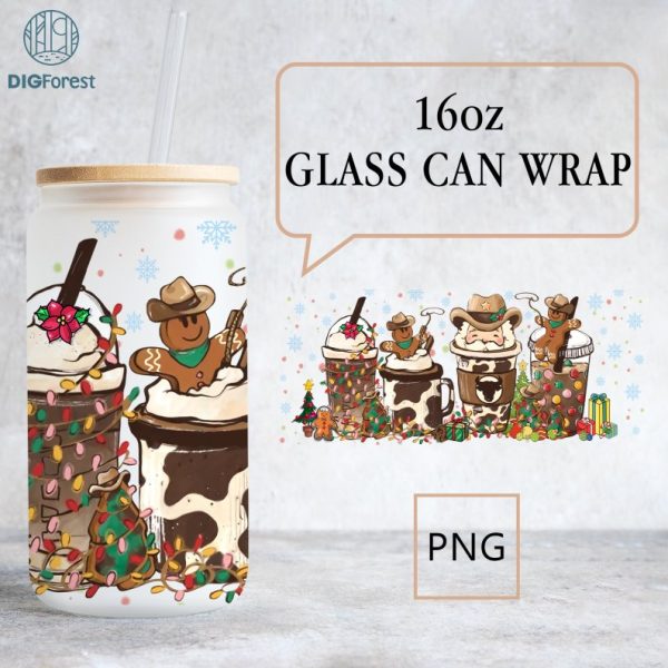 Cowboy Western Christmas 16 oz Libbey Glass Can Wrap Design, Santa Clause 16 oz Glass Can Sublimation Png, Howdy Christmas Coffee Png File