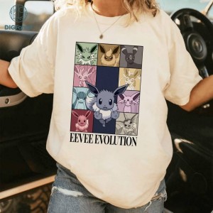 Eevee Eras Style PNG, Eevee Evolution Vintage T-Shirt, Pocket Monster Shirt, Graphic Tees For Women Trendy, Video Game, Sublimation Designs