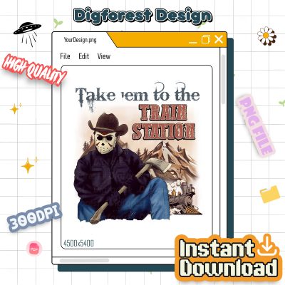 Retro Horror Jason Voorhees PNG – Take ’Em To The Train Station PNG, Vintage 90s Halloween Movies PNG